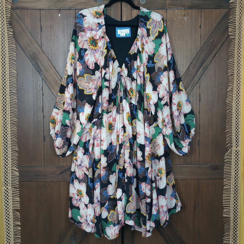 Anthropologie Tiered V-neck Tunic Dress floral floaty dress 3x